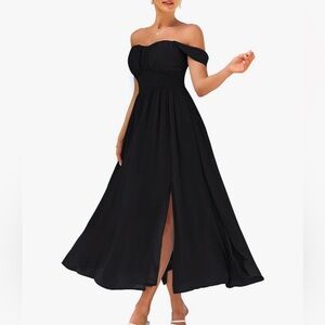 GRACE KARIN Flowy A Line Dresses Sleeveless Smocked Off Shoulder Maxi Dress